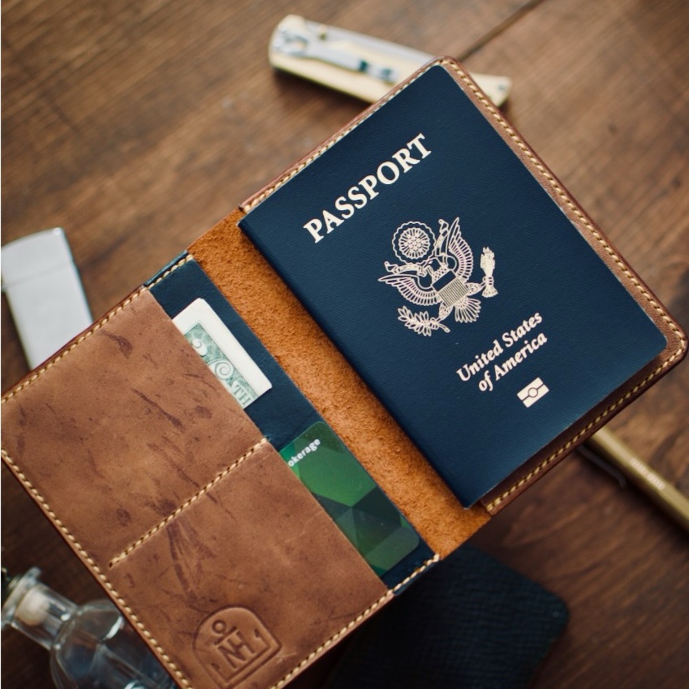 Brown Leather Travel Wallet with Embossed Details
